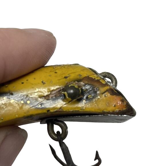 South Bend Teas Oreno Wood Tack Eye Vintage Crankbait Fishing Lure Yellow - Picture 7 of 9
